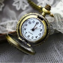 Retro Bronzed Crown Phng Pattern Quartz Pendant Necklace Pocket Watch Fobwatch