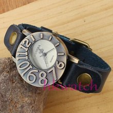 Retro Reliefs Digital Dial Leather Quartz Men's Women's Unisex Wrist Punk Watch