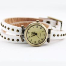 Retro Roman Style Dial Number Punk Rivets Leather Band Wrist Watch Strap Gift