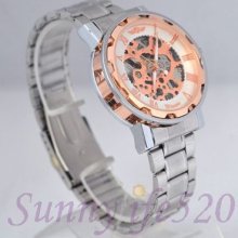 Retro Rose Golden Roman Men Women Auto Mechanical Watch