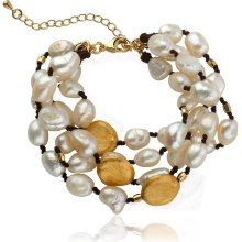 Riccova Goldtone Freshwater Pearl 4-strand Bracelet (8-10 mm) (white water pearls)