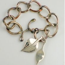 Robert Lee Morris Unusual Wide Sterling Silver Leaf Toggle Clasp Bracelet
