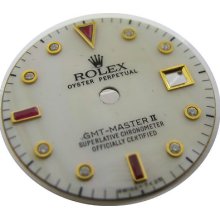 Rolex Gmt Master Ll Quickset Mans Diamond Rubies Dial White Mop For Gold Watch