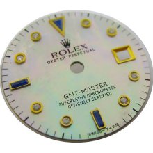 Rolex Gmt Master Quickset Mans Diamond Sapphire Dial White Mop For Gold Watch