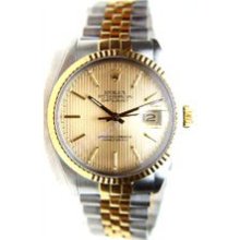 Rolex Like New Men's Steel and Gold Datejust W/ Tapestry Rolex Champagne Dial - 80's