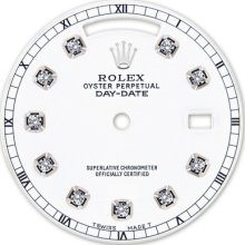 Rolex Mens Day Date White Gold White Color Dial With 10 Round Diamond Accent Rt