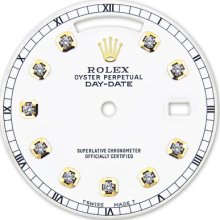 Rolex Mens Day Date Yellow Gold White Color Dial With 10 Round Diamond Accent Rt