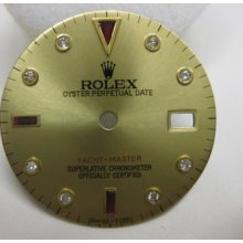 Rolex Yachtmaster Serti Dial Gold Champagne Diamonds & Rubies For 18k - 2tone