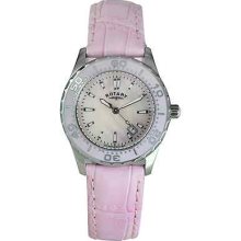 Rotary Ladies Pink Mother Of Pearl Dial Leather Diver's Watch Ls30010/07