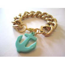 SAILOR: Chunky Gold Chain Bracelet with MINT TURQUOISE Anchor Charm