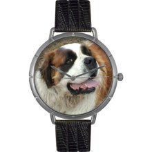 Saint Bernard Black Leather And Silvertone Photo Watch #T0130070