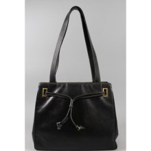 Salvatore Ferragamo Black Leather Button Closure Shoulder Strap Tote Handbag