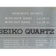 Seiko Instructions Booklet Analogue Quartz With Date Hand Cal.6f25 ,6f26