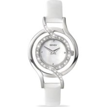 Sekonda Watch For Women Seksy Crystal Stone Mop Dial White Leather Strap 4523