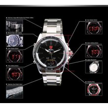 Shark Led Quartz Analog Digital Date Dual Display Mens Date Sport Wrist Watch