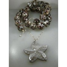 Shell Bead Necklace with shell star drop on Sterling Silver chain...