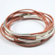 sienna leather wrap bracelet with silver tube and magnetic clasp z486