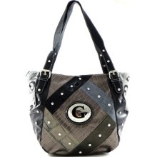 Signature Animal Patchwork Jacquard Fx-leather Purse Handbag Gray +6colors