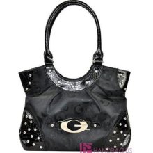 Signature Colorful Jacquard Bucket Hobo Bag Studded Purse Handbag Black
