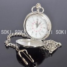 Silver Color 12 Hours Mens Pocket Analog Quartz Battery Watch And Chain W004