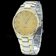 Silver Color Band Men Men's Male Quartz Wrist Watch Watches Golden Dial Luxury