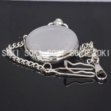 Silver Color Open Face Mens Pocket Analog Quartz Gift Watch Incl Chain W004