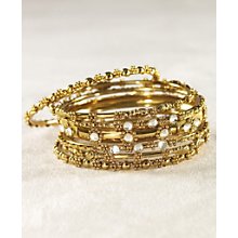 Silver or Goldtone Glass Jewel Gypsy Bangle Set - Yellow