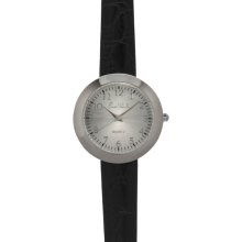 Silver Tone Black Leather Strap Watch