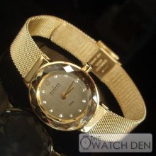 Skagen - Ladies Slimline Mesh Gold Tone Bracelet Watch - 456sgsg