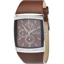 Skagen Women's Square Glitz Brown Leather