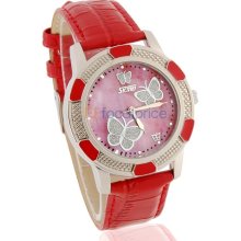 Skmei 6877 Stylish Water Resistant Butteryfly Pattern Analog Watch with Leather Strap (Red)