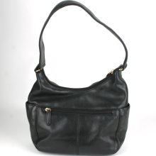 Small Super Soft Black Leather Hobo Bag by St. John's Bay circa 1980s.