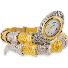 Snake Shaped Bracelet Watch (Silver & Golden)