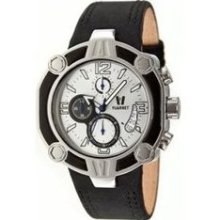 Snowest Circular Men's Watch with Black Leather Band and White Di ...
