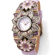 Sparkling Luminescence Crystal-Accented Flower Bezel Pink Leather