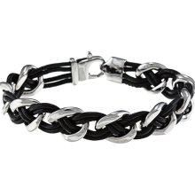 Stainless Steel and Leather Woven Bracelet