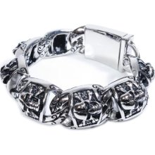 Stainless Steel Carved Cross Bones Skull Men Boy Bracelet 23mm 8.4