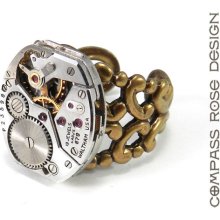 STEAMPUNK Ring - Clockwork Mechanical Watch Ring - 19 Ruby Jewel Movement - Brass Adjustable Ring