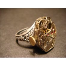 Steampunk Watch Movement Ring with Exposed Gears (679)