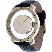 Steinhausen Mens Stainless Steel Floating Quartz Gold Dial Watch With Lizard Gra