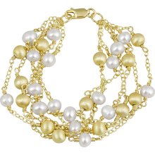 Sterling Silver 18k Gold 6-strand FW Pearl Bracelet (6 mm)