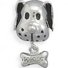 Sterling Silver Charm Bracelet Bead Dog with Bone Top Dog European Style