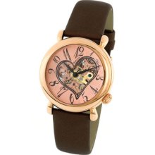 Stuhrling Cupid Ii Heart Skeleton Automatic Black Leather Womens Watch 109