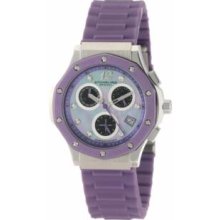 Stuhrling Original 180R.1116Q78 Ladies Sports Watch Stainless Steel Case Lavender Mother-of-Pearl Dial with Black Subdial on Purple SIlicone Strap