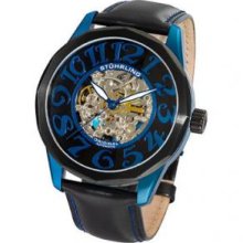 Stuhrling Original 227A.332L515 Blue Case-Black Leather Strap-Black Dial Blue Numerals