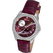 Stuhrling Original 231D.1115Q61 Ladies Hexagon Watch on A Purple Leather Strap with Purple Dial and Silver Accents