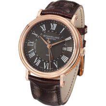 Stuhrling Prestige 545 3345k54 Laureate Gmt Swiss Leather Strap Mens Watch