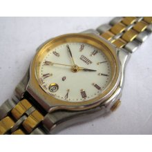 Stunning Women's Gold & Silver Tone Citizen 4610-e60868 Quartz Steel Date Watch