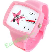 Stylish Lovely Pink Band Plastic Children Wrist Watch