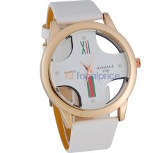 Stylish Skeleton Dial Faux Leather Band Men's Analog Watch (White)